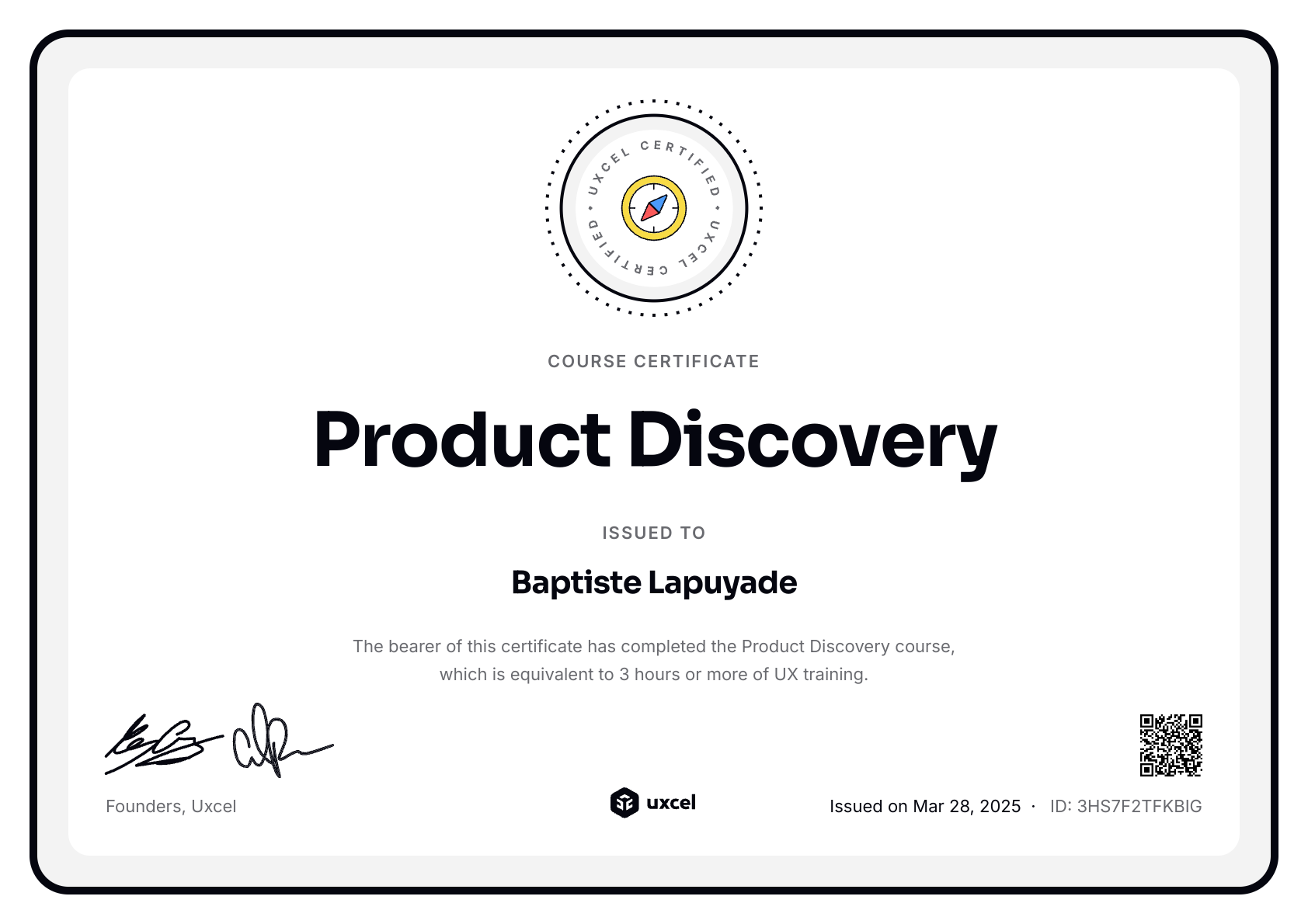Baptiste Lapuyade's certificate